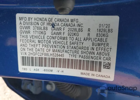 2020 Honda Civic Sport from USA, damaged, VIN 2HGFC2F88LH528445